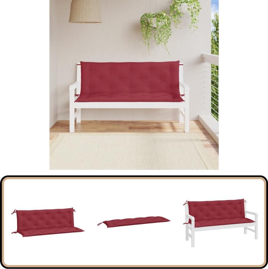 VidaXL Tuinbankkussens 2 stuks 150x50x7 cm Wijnrood Tuinbankkussen Tuinbankkussens Tuinbank Kussen Buitenbankkussen