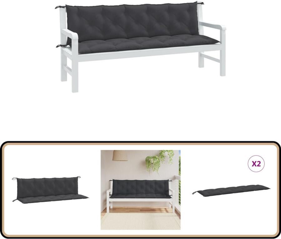 VidaXL Tuinbankkussens 2 Stuks 180x50x7 cm Antraciet Tuinbankkussen Tuinbankkussens Tuinbank Kussen Buitenbankkussen