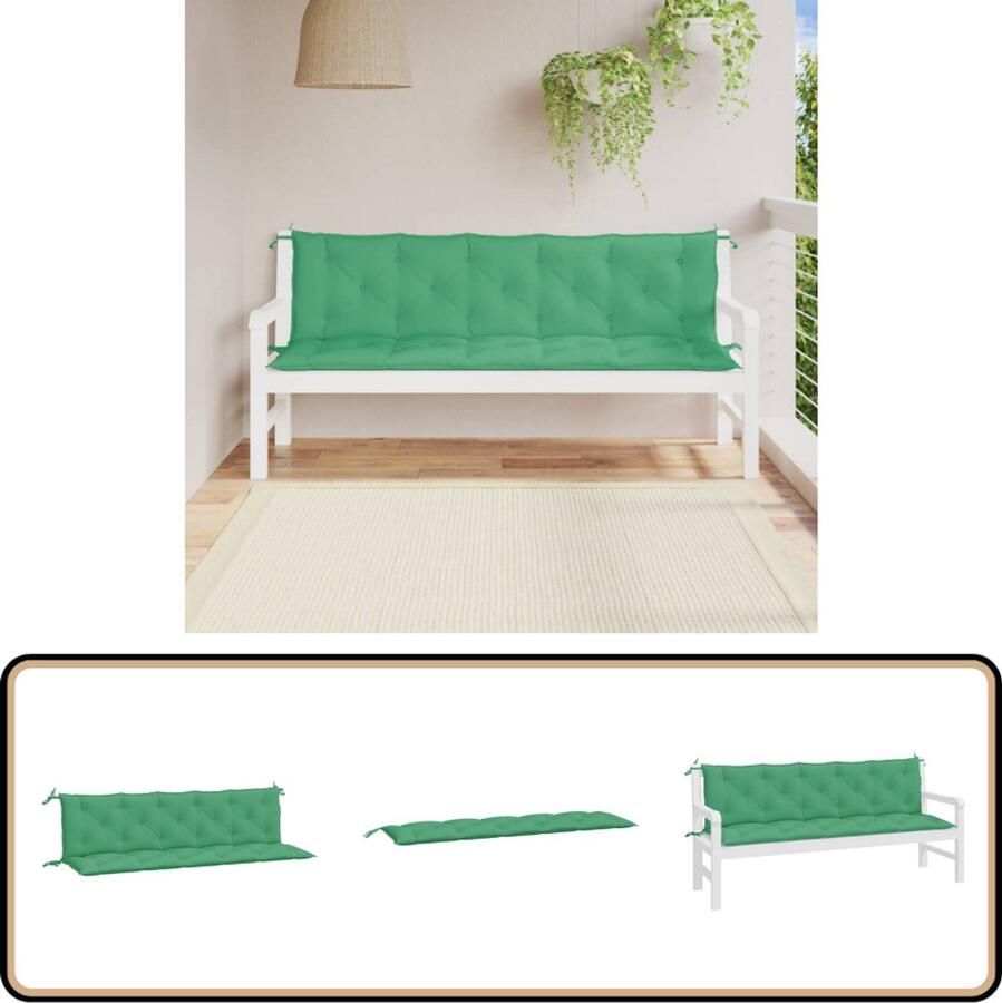 VidaXL Tuinbankkussens 2 stuks 180x50x7 cm Groen Tuinbankkussen Tuinbankkussens Tuinbank Kussen Buitenbankkussen