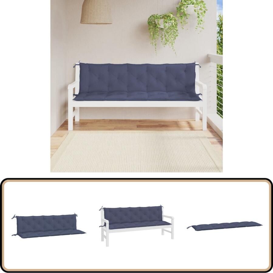VidaXL Tuinbankkussens 2 stuks 180x50x7 cm Marineblauw Tuinbankkussen Tuinbankkussens Tuinbank Kussen Buitenbankkussen