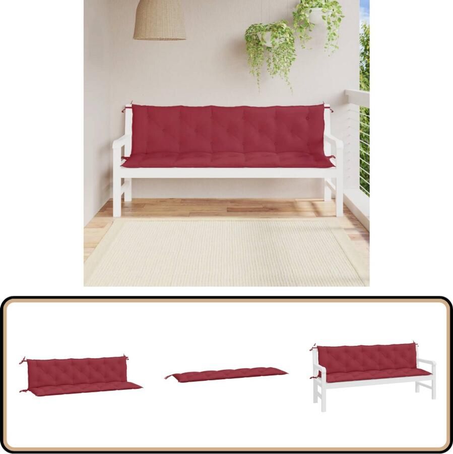 VidaXL Tuinbankkussens 2 stuks 180x50x7 cm Wijnrood Tuinbankkussen Tuinbankkussens Tuinbank Kussen Buitenbankkussen