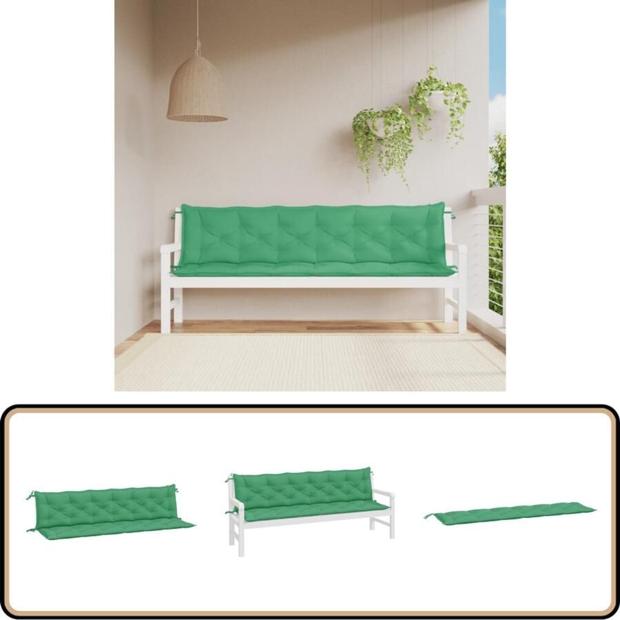 VidaXL Tuinbankkussens 2 stuks 200x50x7 cm Groen Tuinbankkussen Tuinbankkussens Tuinbank Kussen Buitenbankkussen