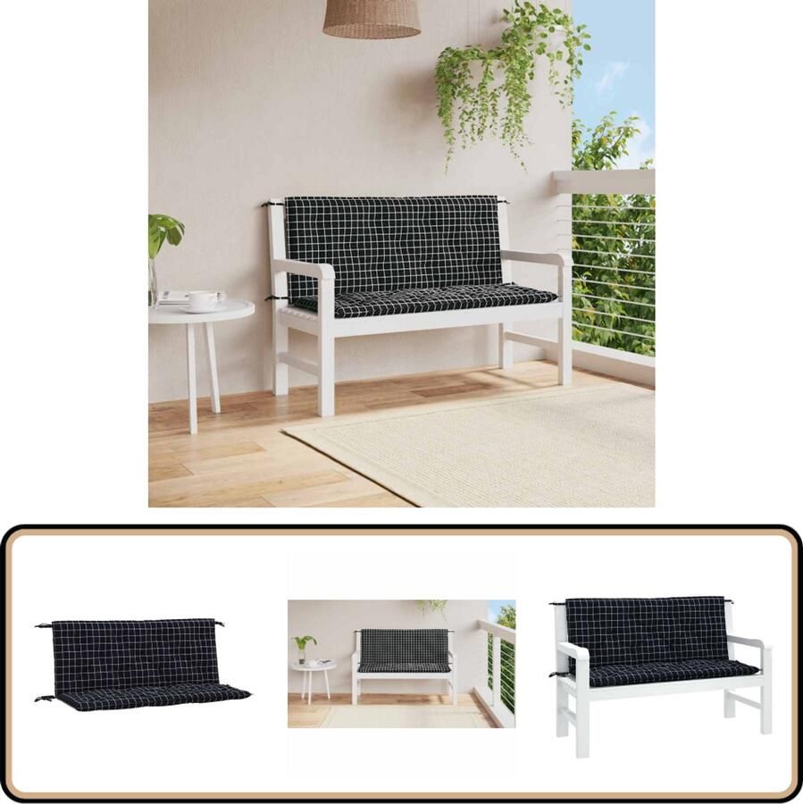 VidaXL Tuinbankkussens 2 stuks Ruitpatroon Zwart Tuinbankkussens Buitenkussens Balkondecoratie Lounge Set Accessoires Tuinkussens