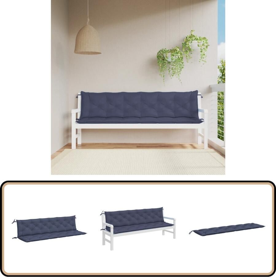 VidaXL Tuinbankkussens 200x50x7 cm Marineblauw Tuinbankkussen Tuinbankkussens Tuinbank Kussen Buitenbankkussen