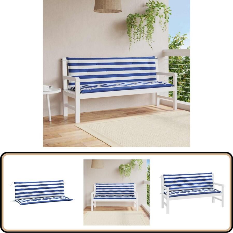 VidaXL Tuinbankkussens Set van 2 Blauw Wit Streep Tuinbankkussens Buitenkussens Balkondecoratie Lounge Set Tuinset