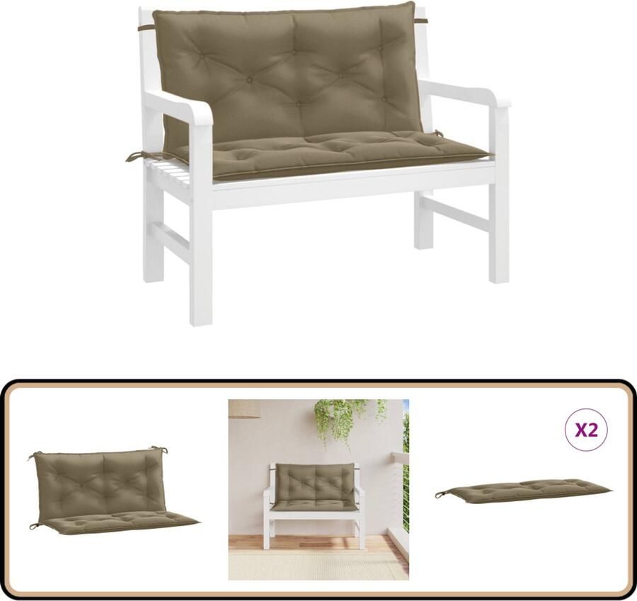 VidaXL Tuinbankkussens Set van 2 Taupe 100x50x7 cm Tuinbankkussen Tuinbankkussens Tuinbank Kussen Buitenbankkussen