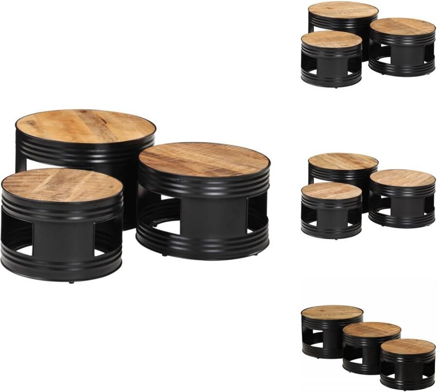 VidaXL Tuinbartafel Tuinbartafels Bartafel Buiten Bartafel Bartafels 3 st trommelontwerp massief ruw mangohout