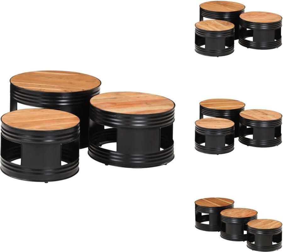 VidaXL Tuinbartafel Tuinbartafels Bartafel Buiten Bartafel Bartafels 3 st trommelvormig massief ruw acaciahout