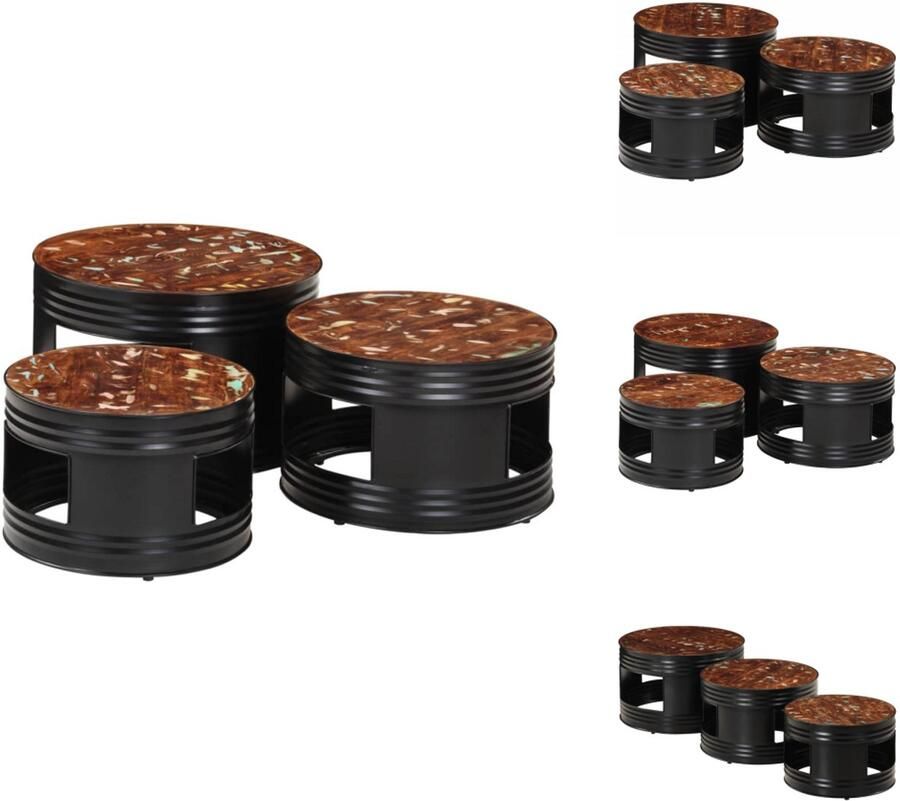 VidaXL Tuinbartafel Tuinbartafels Bartafel Buiten Bartafel Bartafels 3 st trommelvormig massief gerecycled hout