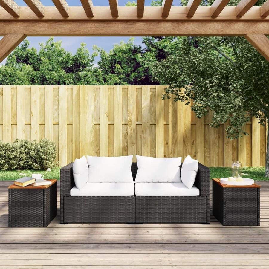 VidaXL Tuinbijzettafels 2 St 55X34X37 Cm Hout Poly Rattan Zwart