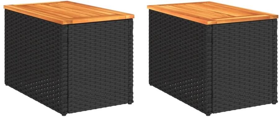 VidaXL Tuinbijzettafels 2 st 55x34x37 cm hout poly rattan zwart Tuinbijzettafel Tuinbijzettafels Bijzettafel Voor Buiten Bijzettafel Voor In De Tuin