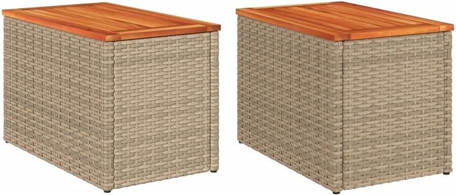 VidaXL Tuinbijzettafel Tuinbijzettafels Bijzettafel Voor Buiten Bijzettafel Voor In De Tuin Tuinbijzettafels 2 st 55x34x37 cm poly rattan en hout beige