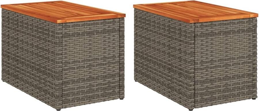 VidaXL Tuinbijzettafels 2 st 55x34x37 cm poly rattan en hout grijs - Foto 4