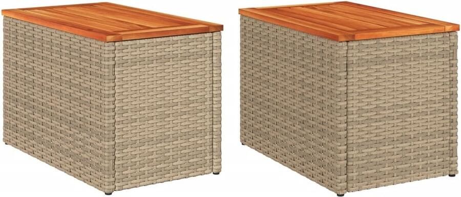 VidaXL Tuinbijzettafels 2 stuks Poly Rattan en Hout Tuinbijzettafel Poly Rattan Acacia Hout Buitentafel Loungehoek