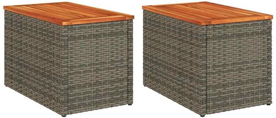 VidaXL Tuinbijzettafels Set van 2 PE-rattan en Hout Tuinbijzettafel Tuinbijzettafels Bijzettafel Voor Buiten Bijzettafel Voor In De Tuin
