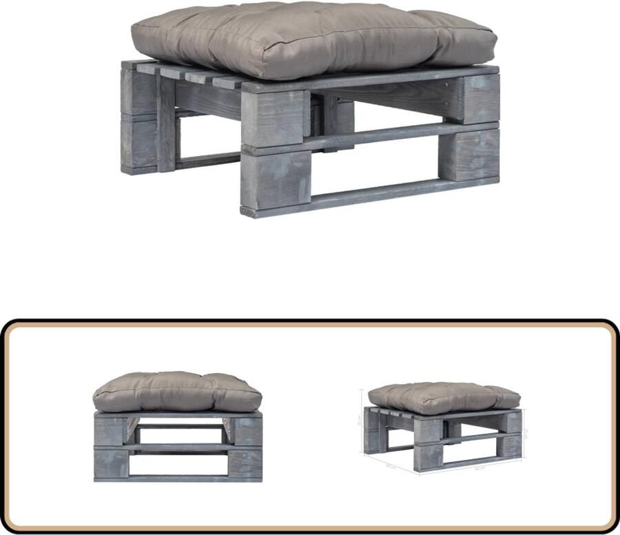 VidaXL Tuinhocker Grijs Grenenhout Inclusief Kussen Pallet Hocker Tuinstoel Buitentuinmeubilair Lounge Stoel Relax Fauteuil Relaxstoelen Outdoor Meubels Balkon Meubel - Foto 2