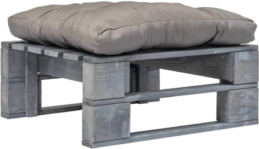 VidaXL Tuinhocker met grijs kussen pallet hout grijs Poef Poefs Poefen Pallet Poef - Foto 2