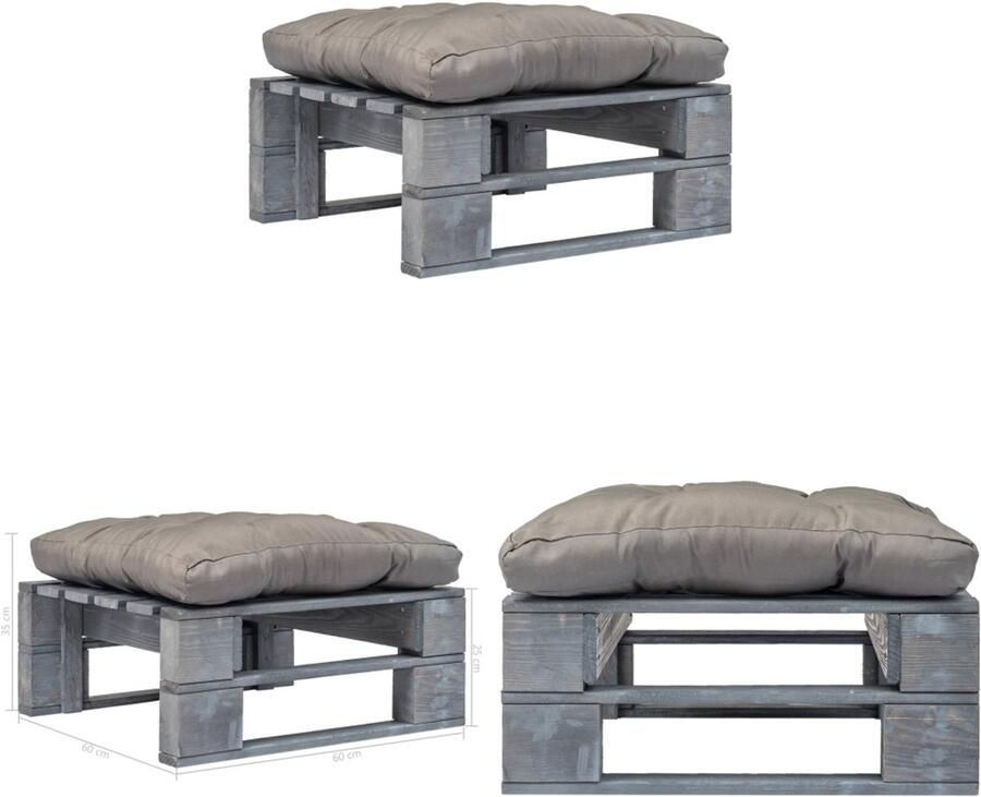 VidaXL Tuinhocker met grijs kussen pallet hout grijs Poef Poefs Poefen Pallet Poef