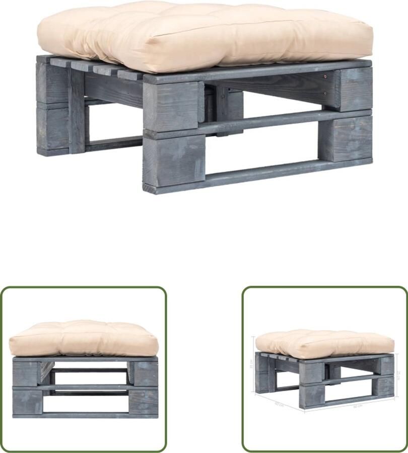 VidaXL Tuinhocker met zandkleurig kussen Pallet Hocker Tuinhoek Buisthoek Lounge Stoel Relaxstoel Tuin Meubilair Outdoor Furniture Teak Tafel Balkon Meubel
