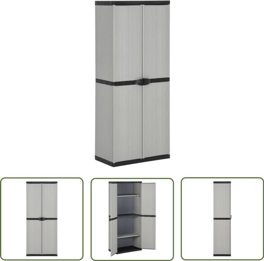 VidaXL Tuinkast 3 Schappen Grijs en Zwart Tuin Kast Opslagruimte Buitenschrank Pvc Kast Grijze Kast Zwarte Kast Tuingereedschap Balkon Kast