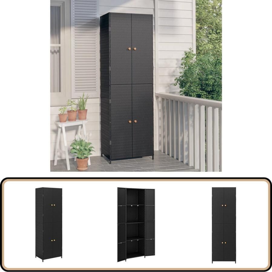 VidaXL Tuinkast 59x40x180 cm Poly Rattan Zwart Tuinkast Buitenkast Opslagoplossing Tuinmeubilair Zwarte Kast Rattaankast Acacia Hout Waterbestendige Kast Stabiele Kast Grote Opbergruimte