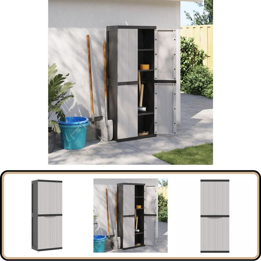 The Living Store Tuinkast 65x37x165 cm polypropeen grijs en zwart Tuin Kast Buitenschrank Opbergkast Tuingerei Gereedschapsopbergers - Foto 3