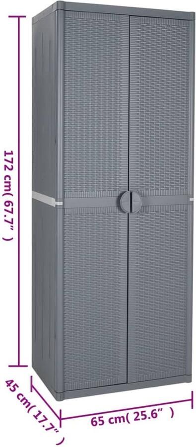 VidaXL -Tuinkast-65x45x172-cm-PP-rattan-grijs