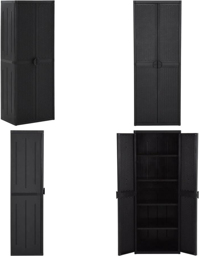 VidaXL Tuinkast 65x45x172 cm PP rattan zwart Tuinkast Tuinkasten Buitenkast Opbergkast
