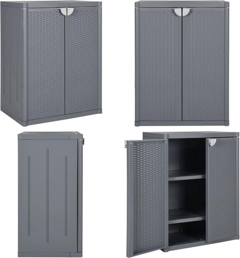 VidaXL Tuinkast 65x45x88 cm polypropeen rattan grijs Tuinkast Tuinkasten Buitenkast Tuinbox