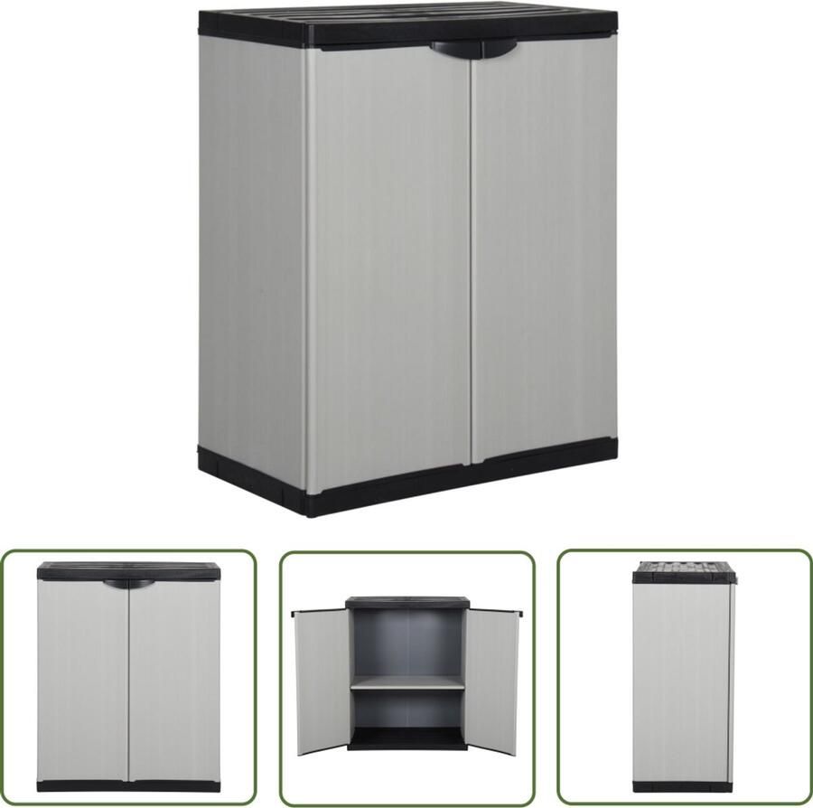 VidaXL Tuinkast 68x40x85 cm Grijs en Zwart Tuinkast Buitenkast Opslagkast Pvc Kast Grijze Kast Zwarte Kast Veiligheids Slot