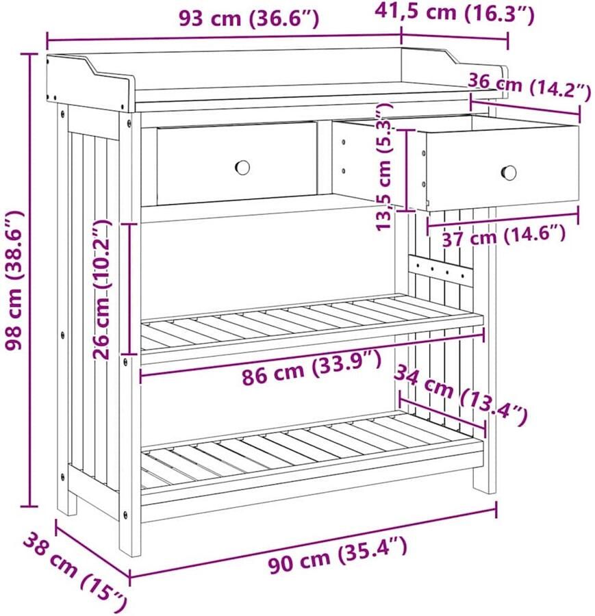 VidaXL Tuinkast met lade met plank met opslag Bruin 78 x 36.5 x 78cm Massief acaciahout
