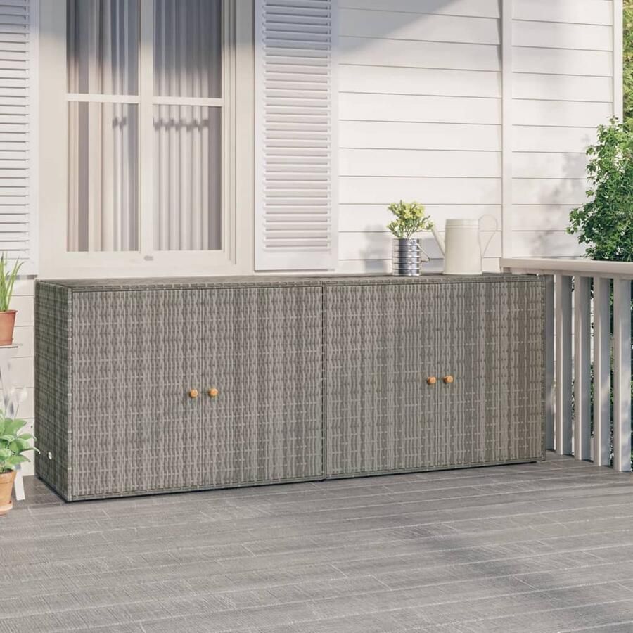 VidaXL Tuinkast Poly Rattan Grijs 198x55 5x80 cm Tuinkast Buitenschrijnwerk Opslagoplossing Veranda Terrasdecoratie - Foto 2