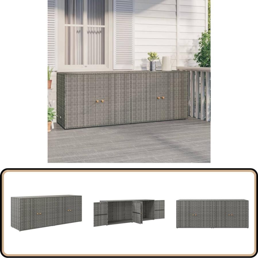 VidaXL Tuinkast Poly Rattan Grijs 198x55 5x80 cm Tuinkast Buitenschrijnwerk Opslagoplossing Veranda Terrasdecoratie