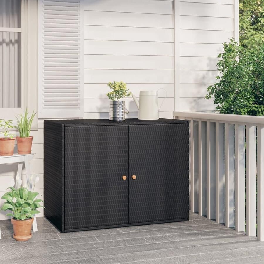VidaXL Tuinkast poly rattan zwart 100x55 5x80 cm Tuin Kast Opslagkast Tuin Buitenschrank Tuingereedschappen Bewaren Outdoor Storage Houten Kast - Foto 2