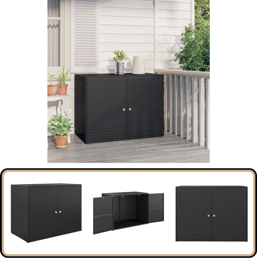 VidaXL Tuinkast poly rattan zwart 100x55 5x80 cm Tuin Kast Opslagkast Tuin Buitenschrank Tuingereedschappen Bewaren Outdoor Storage Houten Kast