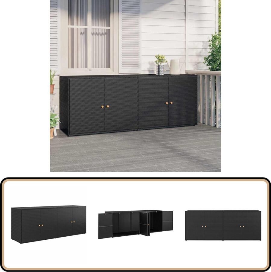 The Living Store Tuinkast Rattan Poly Rattan 198 x 55.5 x 80 cm Zwart Tuinkast Poly Rattan Buitenschrijnwerk Opslagoplossing Tuingoed