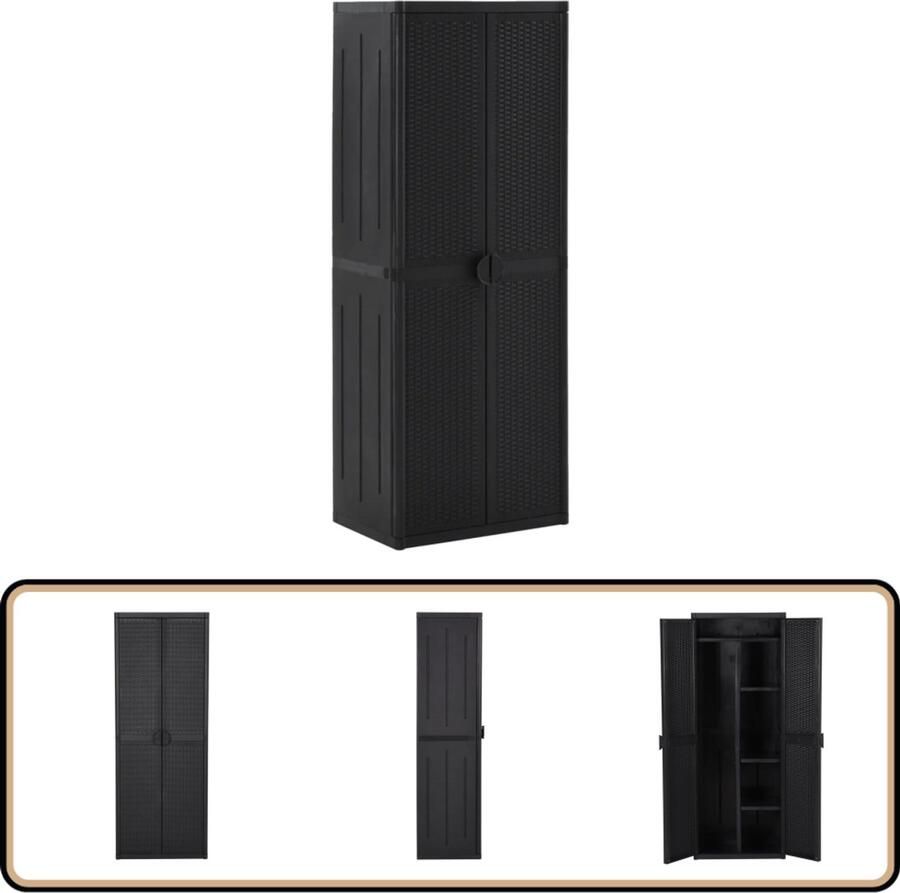 VidaXL Tuinkast Rattan Look 65x45x172 cm Zwart Opslagruimte Tuinkast Buitenkast Zwarte Kast Rattan Look Opbergkast Polypropylene Robuuste Kast Multifunctionele Kast Stijlvolle Kast Moderne Kast Garderobe Bergruimte