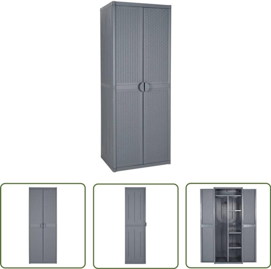 VidaXL Tuinkast Rattan-look Grijs 65x45x172 cm Tuinkast Buitenkast Opslagoplossing Rattan Look Grijze Tuinkast Praktische Tuinkast Gardena