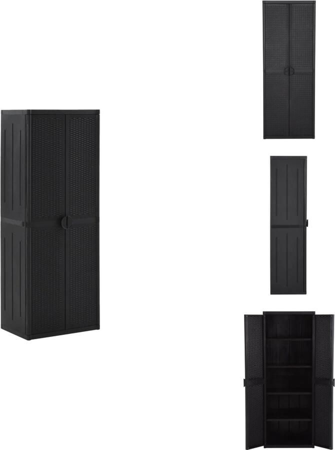 VidaXL Tuinkast Tuinkasten Buitenkast Opbergkast Tuinkast 65x45x172 cm PP rattan zwart