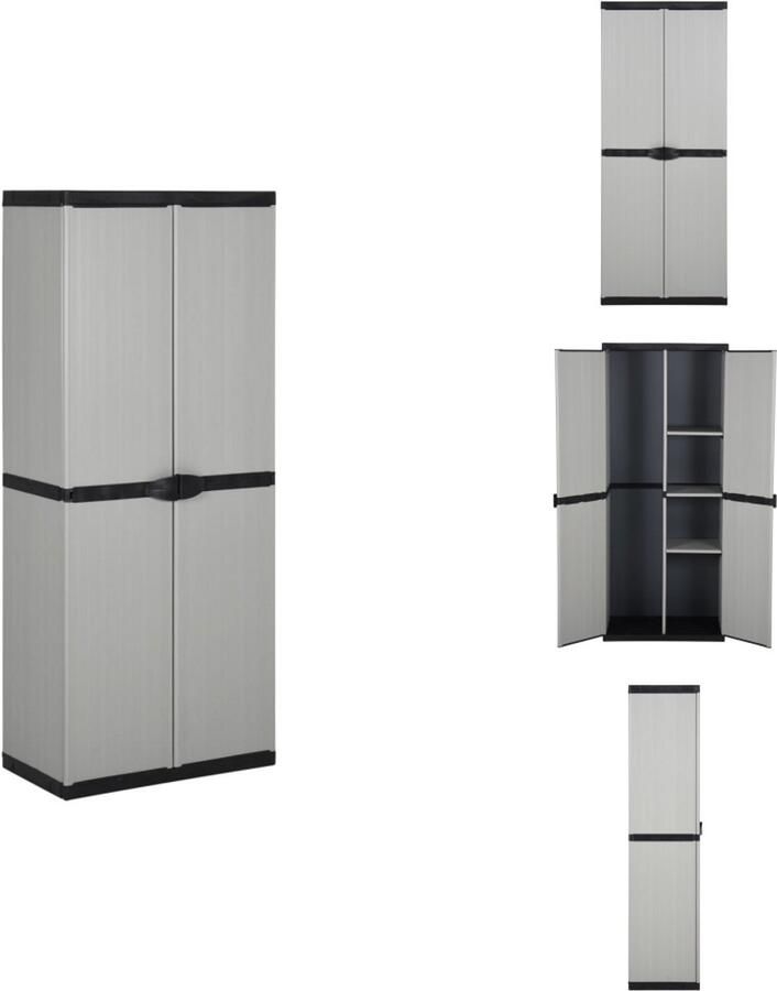 VidaXL Tuinkast Tuinkasten Kast Opbergkast Tuinkast met 3 schappen 68x40x168 cm grijs en zwart