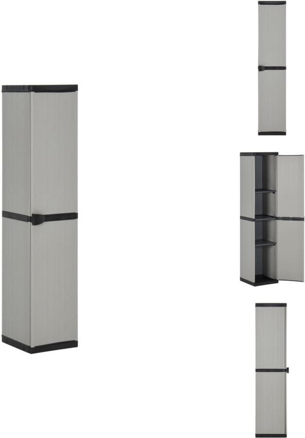 VidaXL Tuinkast Tuinkasten Opbergkast Tuinmeubel Tuinkast met 3 schappen 34x40x168 cm grijs en zwart