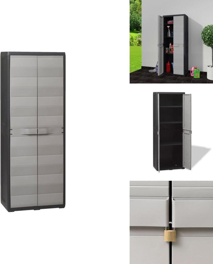 VidaXL Tuinkast Tuinkasten Tuin Kast Tuin Kast Tuinkast met 3 schappen zwart en grijs