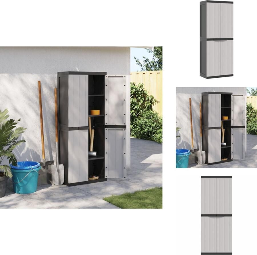 The Living Store Tuinkast 65x37x165 cm polypropeen grijs en zwart Tuin Kast Buitenschrank Opbergkast Tuingerei Gereedschapsopbergers - Foto 2