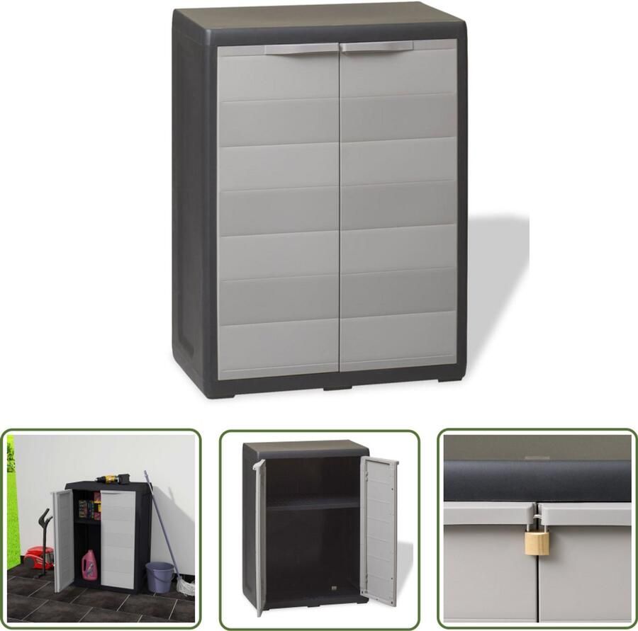 VidaXL Tuinkast Zwart en Grijs 65x38x87 cm Tuin Kast Buitenschrank Opslagkast Tuinkabinet Kunststof Kast Grijze Kast Zwarte Kast