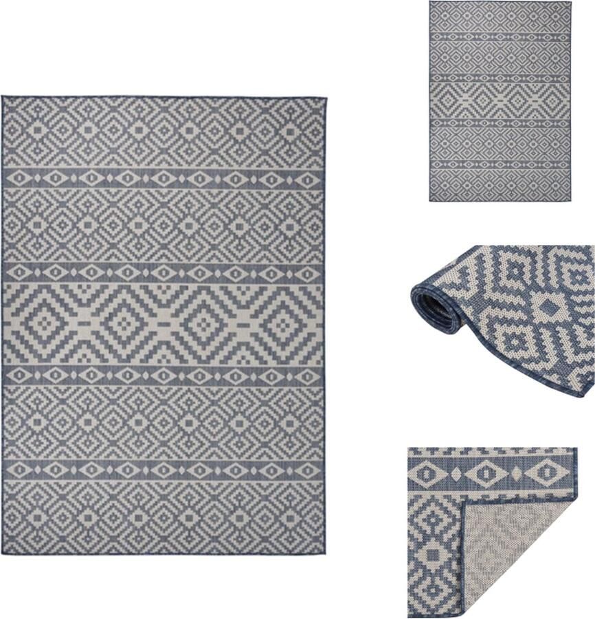 VidaXL Buitenkleed Buitenkleden Tuinkleed Platgeweven Buitenkleed met patroon platgeweven 140x200 cm blauw - Foto 2