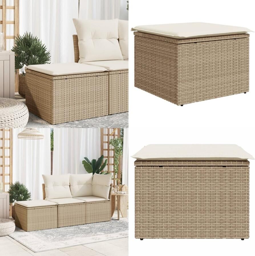VidaXL Tuinkruk met kussen 55x55x37 cm poly rattan beige Kruk Krukken Krukje Plantenkrukje - Foto 2