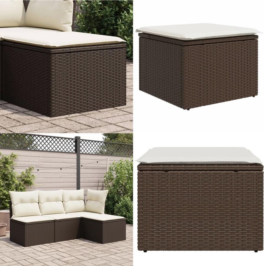 VidaXL Tuinkruk met kussen 55x55x37 cm poly rattan bruin Kruk Krukken Krukje Plantenkrukje