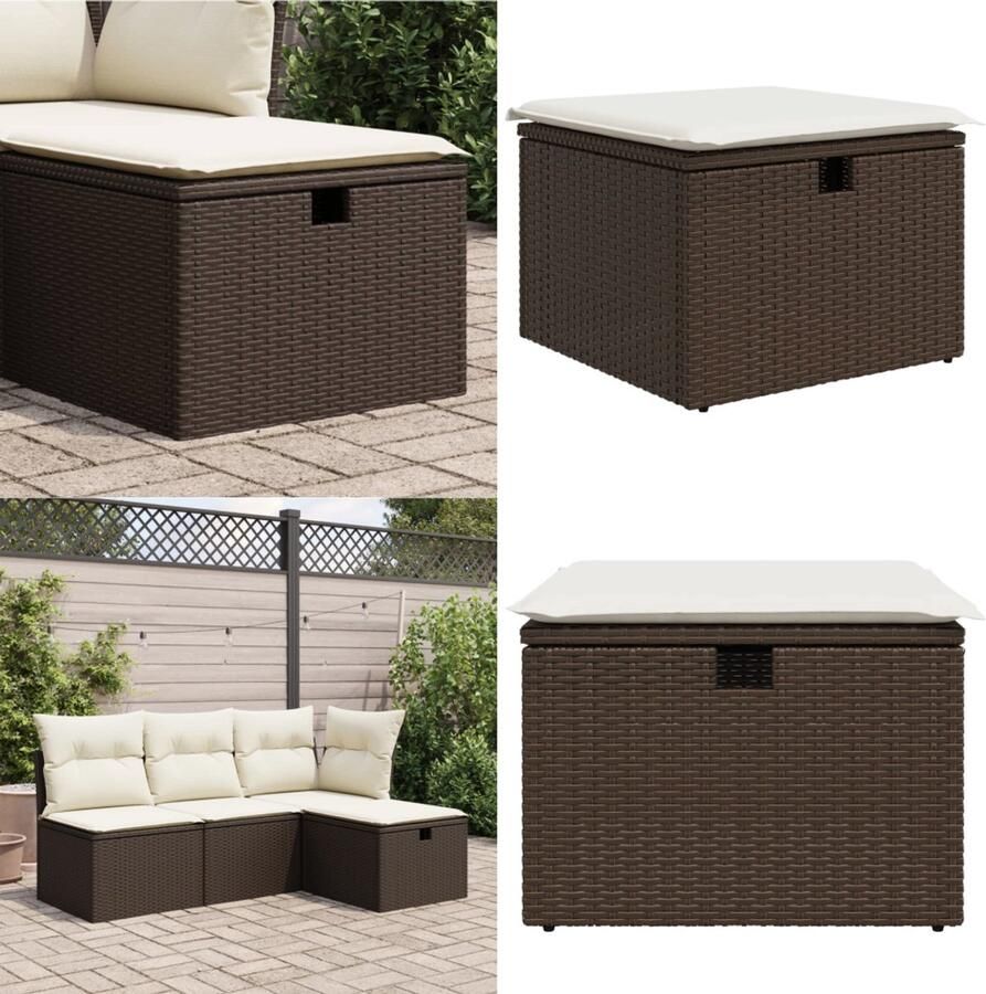 VidaXL Tuinkruk met kussen 55x55x37 cm poly rattan bruin Kruk Krukken Krukje Plantenkrukje