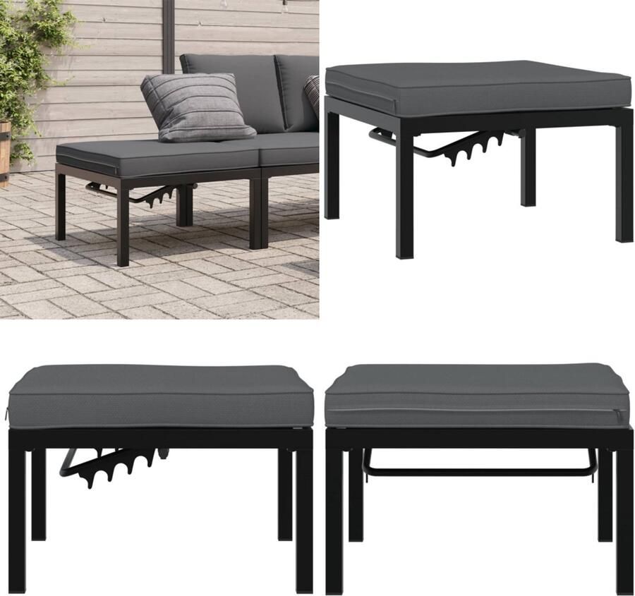 VidaXL Tuinkruk met kussen aluminium zwart Tuinkruk Tuinkrukken Krukje Tuinvoetenbank