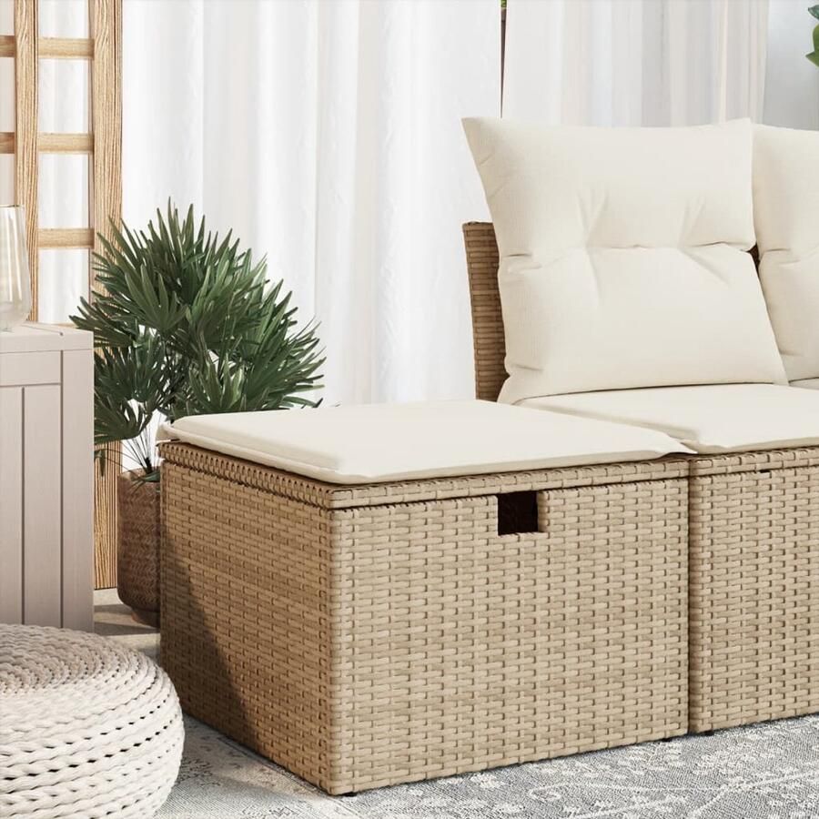 VidaXL Tuinkruk Met kussen en opbergruimte Beige Tuinkruk Tuinstoelen Buitendecor Terrasdecor Lounge Set